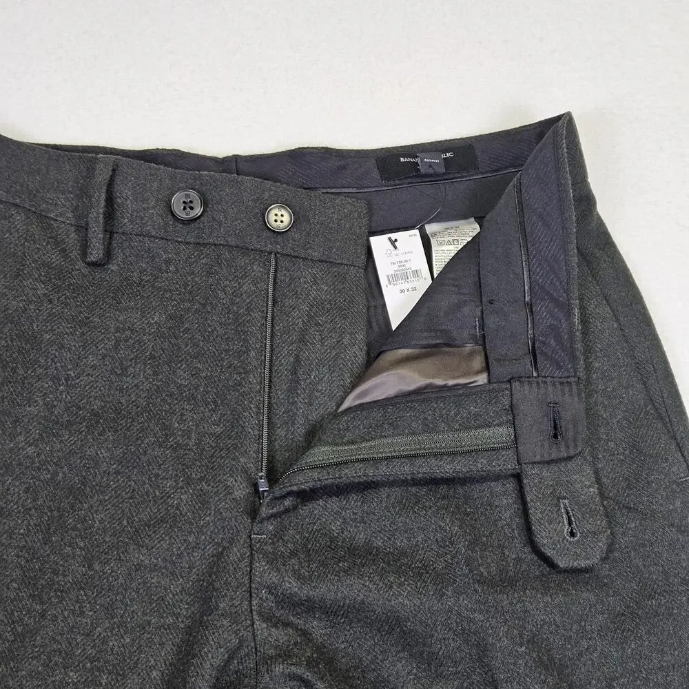 Banana Republic Mens 32x30 Flannel Herringbone Trouser Tailored Dress Pant Gray